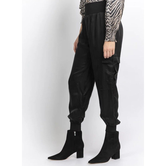 Cinq a Sept Tous Les Jours Giles Satin Jogger Size XL Pant Black Travel Designer - Picture 2 of 16